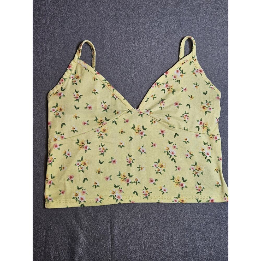 Lemon Lime Yellow Floral Cropped Tank Top — Size XS